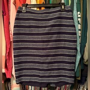 LOFT Navy White Striped Pencil Skirt Size 6 Work Office Stretch Classic